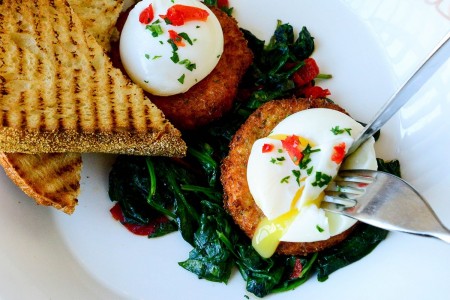 Salmon Cakes Benedict at GIADA